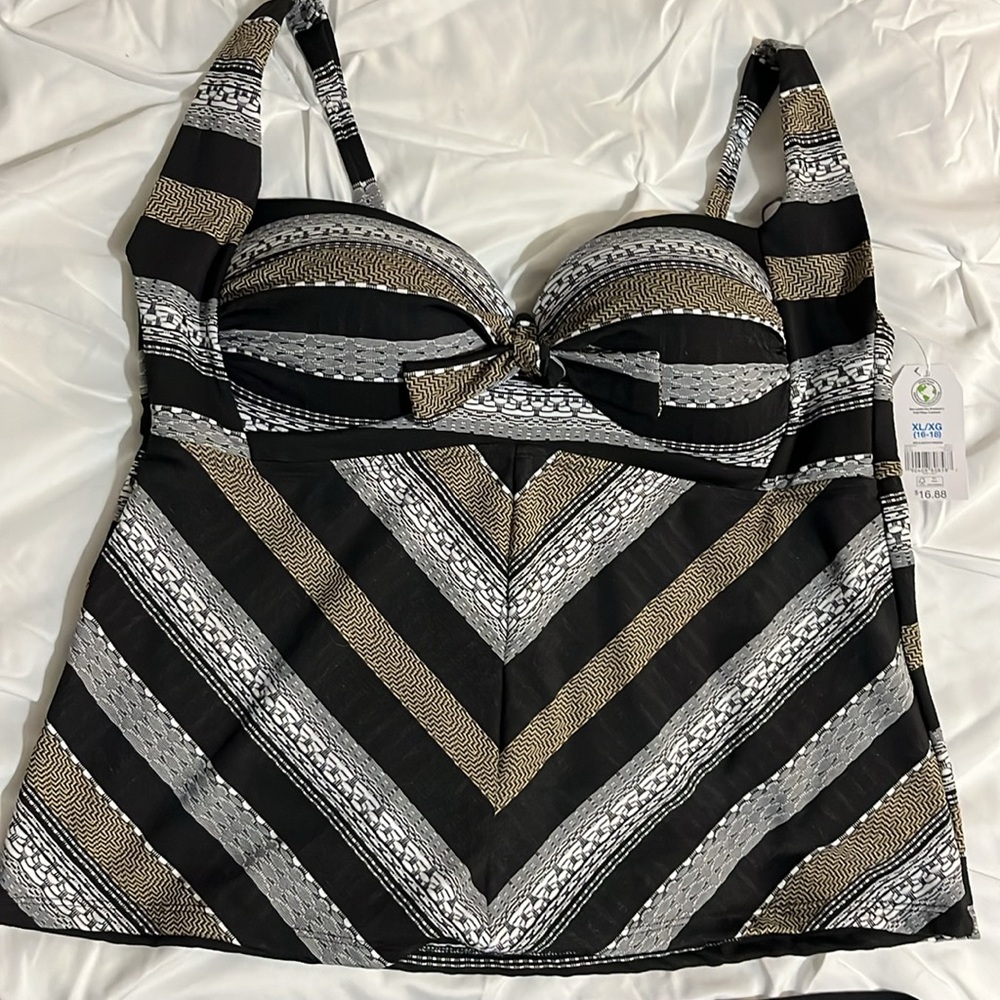Time and Tru Black and Brown Tankini Top NWT Sz XL